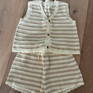 Rylee + Cru Cream and Beige Striped Knit Set